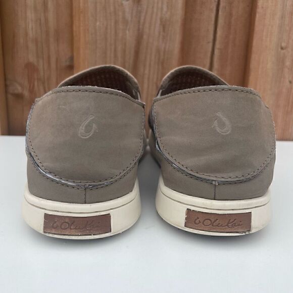 OluKai Pehuea Leather Shoes Size 8 Grey Slip On Casual Shoes Loafers - Picture 6 of 14
